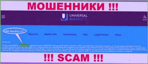 UM Media LLC - это компания, управляющая мошенниками Universal Markets