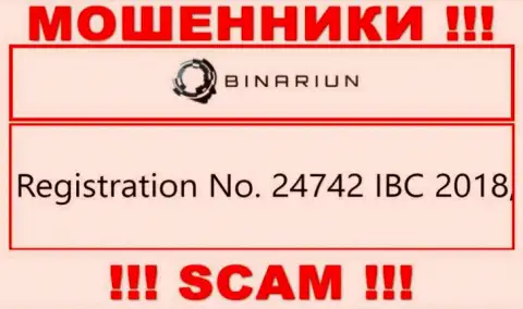 Номер регистрации компании Binariun, которую лучше обходить стороной: 24742 IBC 2018