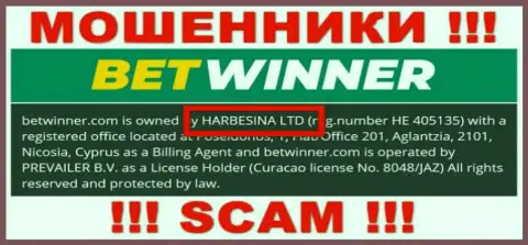 Мошенники БетВиннер сообщили, что именно HARBESINA LTD управляет их лохотронном