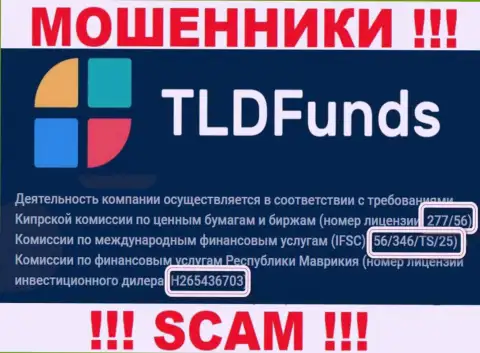 TLDFunds Com показали на информационном портале лицензию, но ее наличие мошеннической их сущности абсолютно не меняет