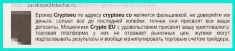 Имеющий опыт валютный игрок не советует работать вместе с Forex брокерской организацией CryptoEu