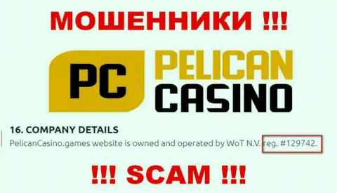 Номер регистрации PelicanCasino Games, который взят с их официального интернет-сервиса - 12974