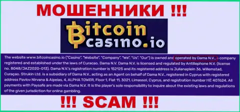Контора Bitcoin Casino находится под управлением компании Dama N.V.