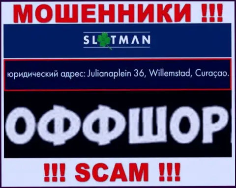 SlotMan - это мошенническая организация, зарегистрированная в офшорной зоне Julianaplein 36, Willemstad, Curaçao, будьте очень бдительны