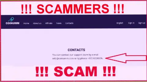 Coinumm Com phone number is listed on the thieves site