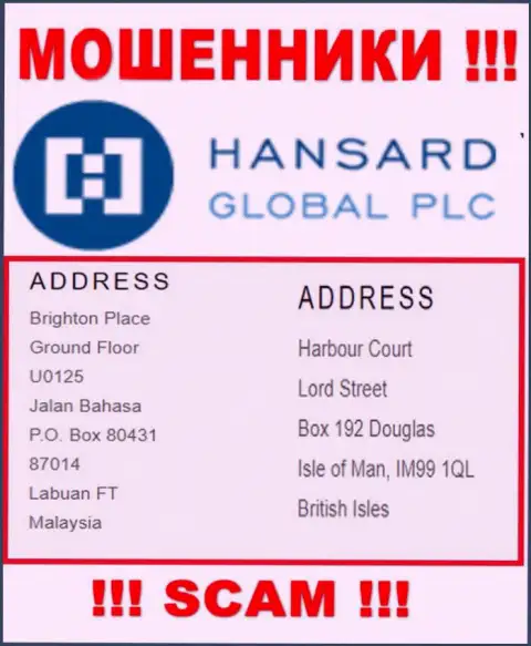 Добраться до компании Хансард Ком, чтоб вернуть назад денежные средства невозможно, они зарегистрированы в оффшоре: Harbour Court, Lord Street, Box 192, Douglas, Isle of Man IM99 1QL, British Isles