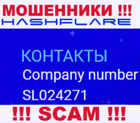 Регистрационный номер, под которым официально зарегистрирована контора HashFlare Io: SL024271