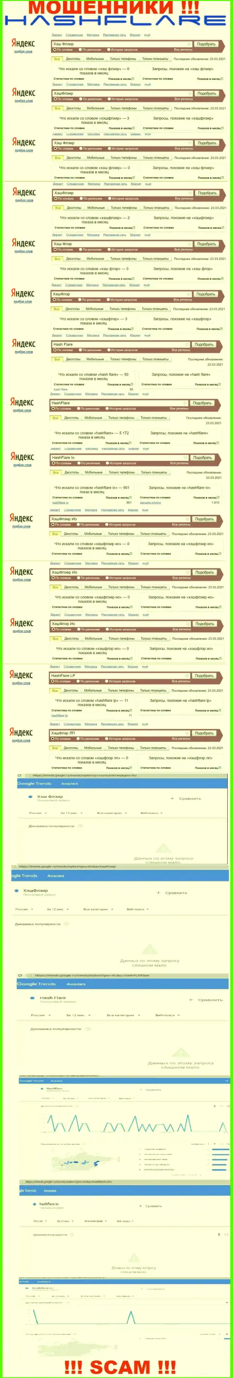 Число онлайн-запросов в поисковиках всемирной сети internet по бренду аферистов HashFlare
