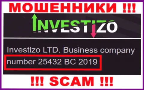 Инвестицо Лтд internet-мошенников Investizo LTD было зарегистрировано под этим регистрационным номером - 25432 BC 2019