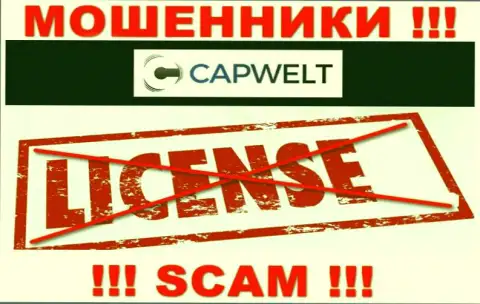 Совместное взаимодействие с мошенниками КапВелт Ком не приносит дохода, у данных кидал даже нет лицензии на осуществление деятельности