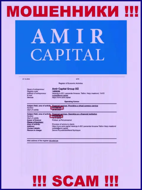 AmirCapital публикуют на сайте лицензионный документ, невзирая на этот факт умело лишают средств доверчивых людей