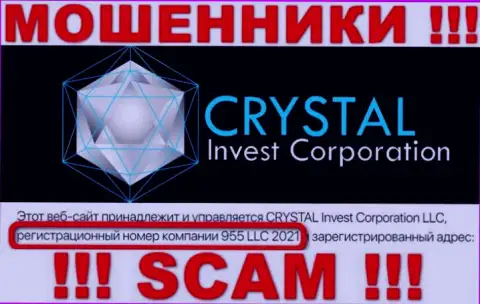Регистрационный номер конторы Crystal Invest Corporation, вероятнее всего, что и фейковый - 955 LLC 2021