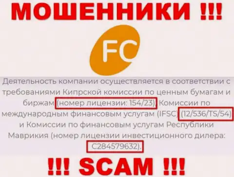 Предоставленная лицензия на интернет-портале FC Ltd, никак не мешает им красть деньги лохов - это ШУЛЕРА !
