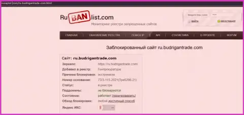 Веб-ресурс Budrigan Ltd на территории РФ заблокирован Генпрокуратурой