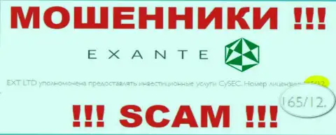 Предоставленная на информационном сервисе компании Exante Eu лицензия, не мешает воровать денежные активы лохов