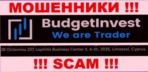 Не работайте с компанией BudgetInvest - эти интернет-разводилы засели в офшорной зоне по адресу: 8 Octovriou 237, Lophitis Business Center II, 6-th, 3035, Limassol, Cyprus