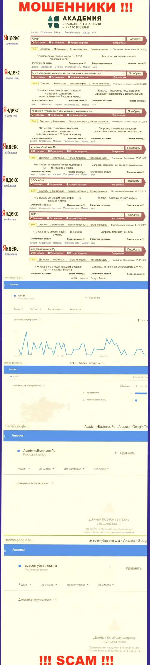 Статистические данные интернет запросов по бренду воров AcademyBusiness Ru