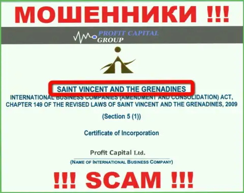 Официальное место регистрации internet мошенников ПрофитКапитал Групп - Сент-Винсент и Гренадины