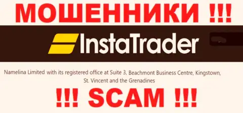 Будьте начеку - организация Insta Trader пустила корни в оффшоре по адресу: Сьюит 3, бизнес-центр Бичмонт, Кингстаун, Сент-Винсент и Гренадины и обманывает людей