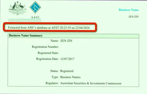 Документ, доказывающий наличие регистрации у компании Зиннейра Ком