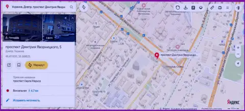Предоставленный одним из работников 770 Капитал адрес расположения жульнической Форекс брокерской организации на Yandex Maps