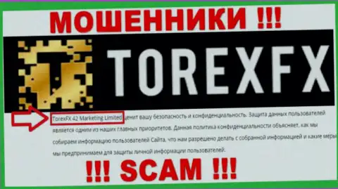 Юридическое лицо, владеющее internet мошенниками Torex FX это Торекс ФХ 42 Маркетинг Лтд